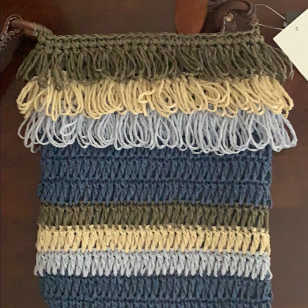 Blue and brown shoulder bag